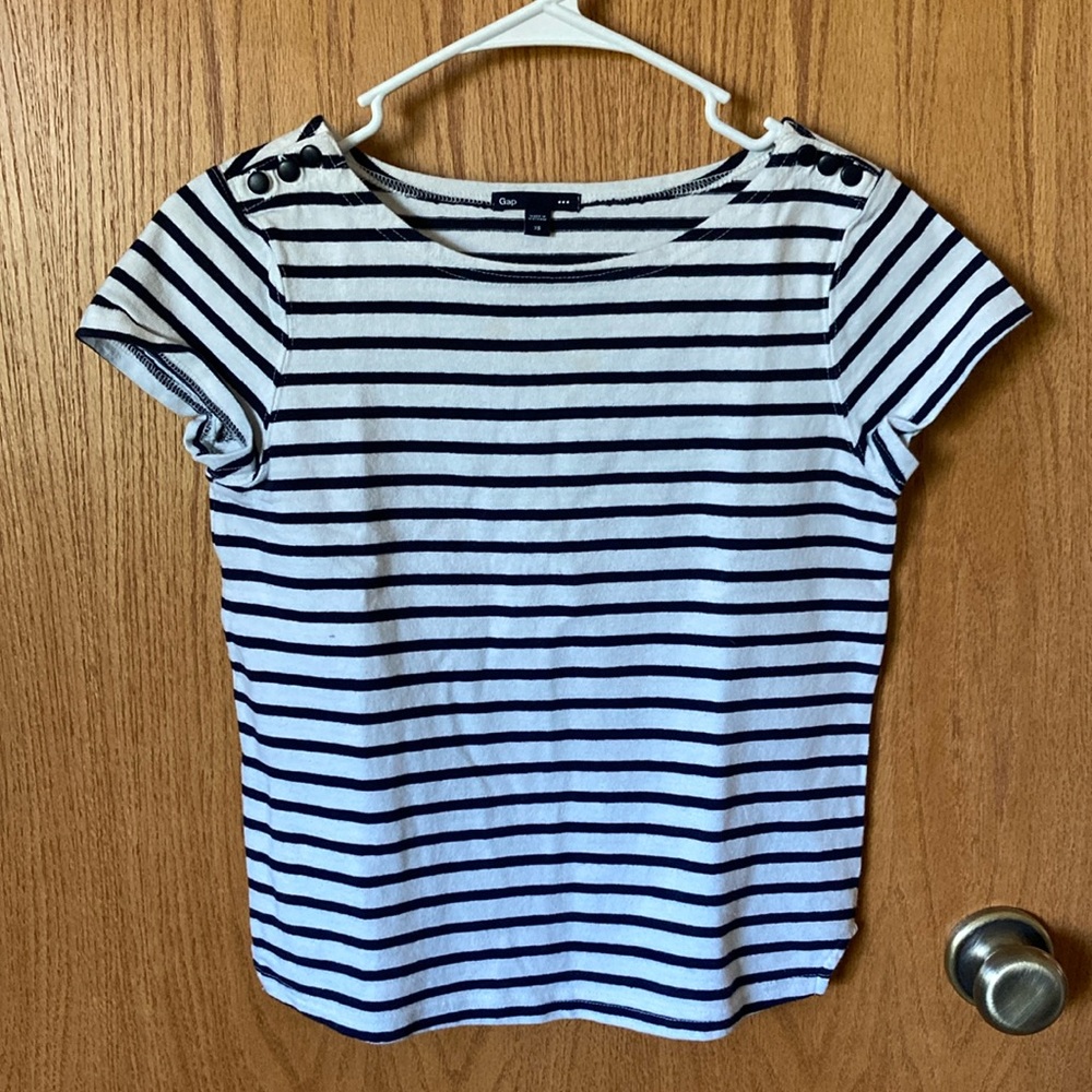 Boatneck navy and white boat neck blouse